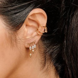 Bague d'oreille, Ear Cuff NOTHING HILL Or - Anneau boucle & Cristaux blancs