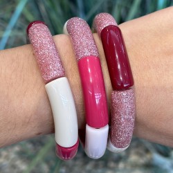 Bracelet jonc élastiqué FRAMBUESA 1 - Bordeaux, Rose pailleté, crème