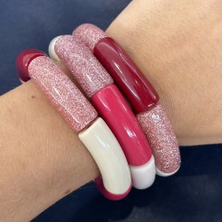 Bracelet jonc élastiqué FRAMBUESA 1 - Bordeaux, Rose pailleté, crème