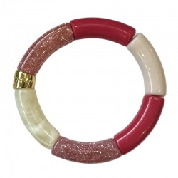 Bracelet jonc élastiqué FRAMBUESA 2 - Rouge, Rose pailleté, crème - PARABAYA