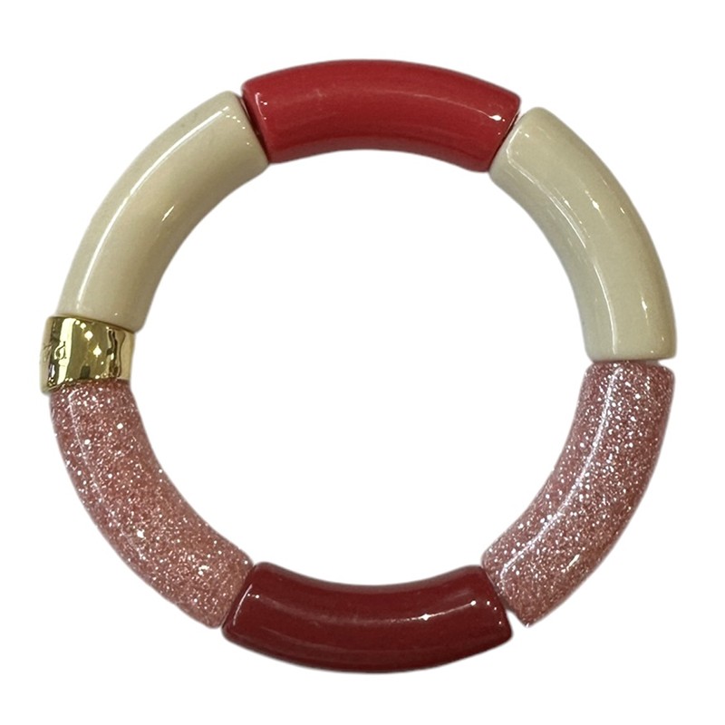 Bracelet jonc élastiqué FRAMBUESA 3 - Rouge, Bordeaux, Rose pailleté, crème - PARABAYA