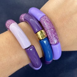 Bracelet jonc élastiqué VIOLETA 1 - Violet, bleu, mauve & paillettes