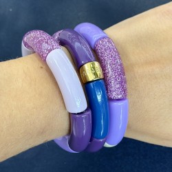 Bracelet jonc élastiqué VIOLETA 3 - Violet, pailleté, clair, parme