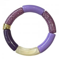 Bracelet jonc élastiqué VIOLETA 2 - Violet, mauve, paillettes & crème marbré PARABAYA