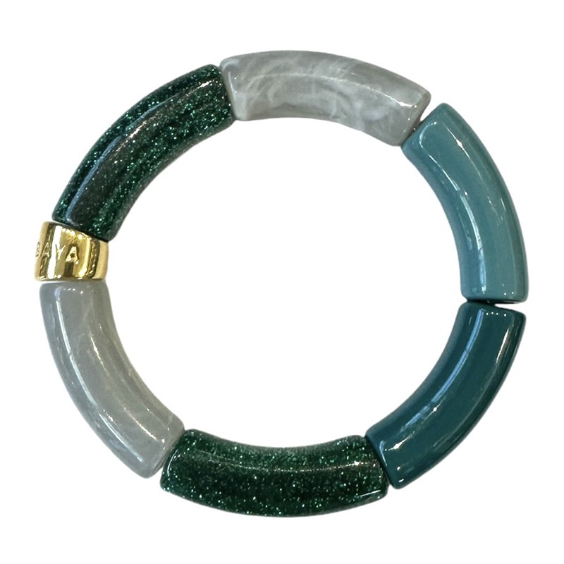 Bracelet jonc élastiqué PARAIBA 2 - Vert, gris marbré & paillettes - PARABAYA