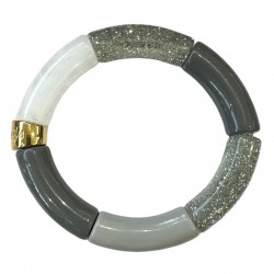 Bracelet jonc élastiqué PRATA 3- Gris clair, gris foncé, gris pailleté, blanc - PARABAYA