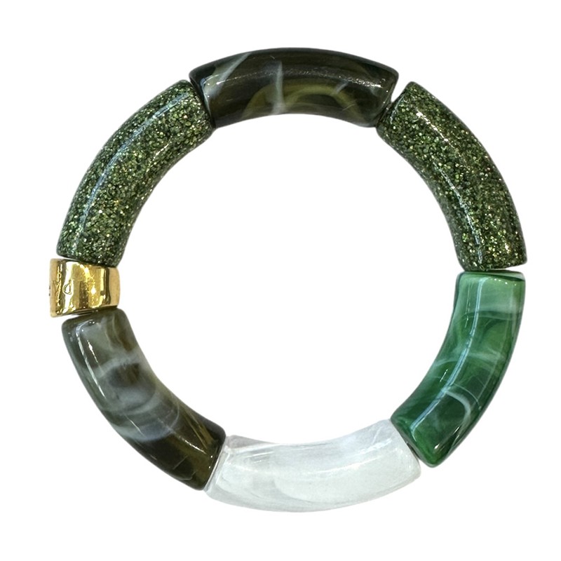 Bracelet jonc élastiqué SOMBRA 3- Vert pailleté, vert marbré, gris marbré, blanc marbré - PARABAYA