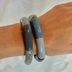 Bracelet élastiqué PRATA 2- Bleu gris, Gris clair, foncé & paillettes