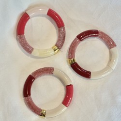 Bracelet jonc élastiqué FRAMBUESA 1 - Bordeaux, Rose pailleté, crème