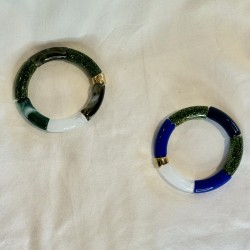 Bracelet élastiqué SOMBRA 2- Bleu, marine, blanc & vert pailleté