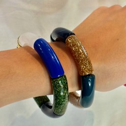 Bracelet élastiqué SOMBRA 2- Bleu, marine, blanc & vert pailleté