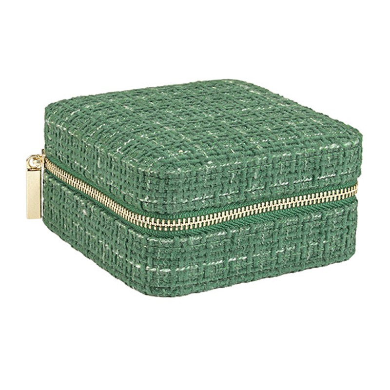 Boîte à Bijoux carrée TWEED VERT SAPIN - Compartiment & Fermeture éclair