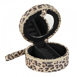 Boîte à Bijoux ronde motif LEOPARD - Miroir intégré