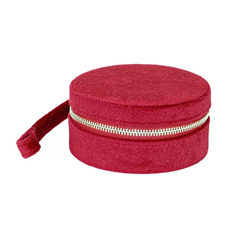 Boîte à Bijoux ronde VELOURS ROUGE - Miroir intégré & fermeture éclair