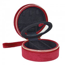 Boîte à Bijoux ronde VELOURS ROUGE - Miroir intégré & fermeture éclair