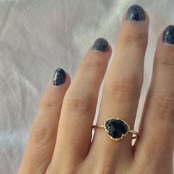 Bague ajustable Or - Petite Pierre Spinelle noire ovale