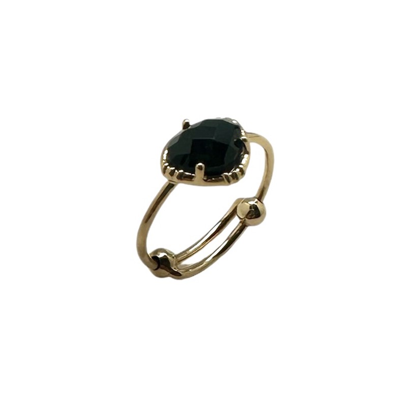 Bague ajustable Or Petite Pierre Spinelle noire ovale