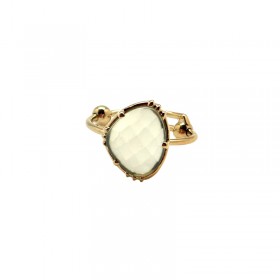 Bague ajustable Or - Pierre Prehnite vert clair moyenne - Au Fil de Lo