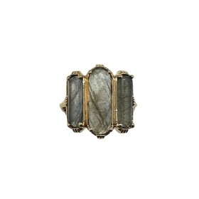 Bague ajustable Or - Trois Pierres Labradorite baguettes - Au Fil de Lo