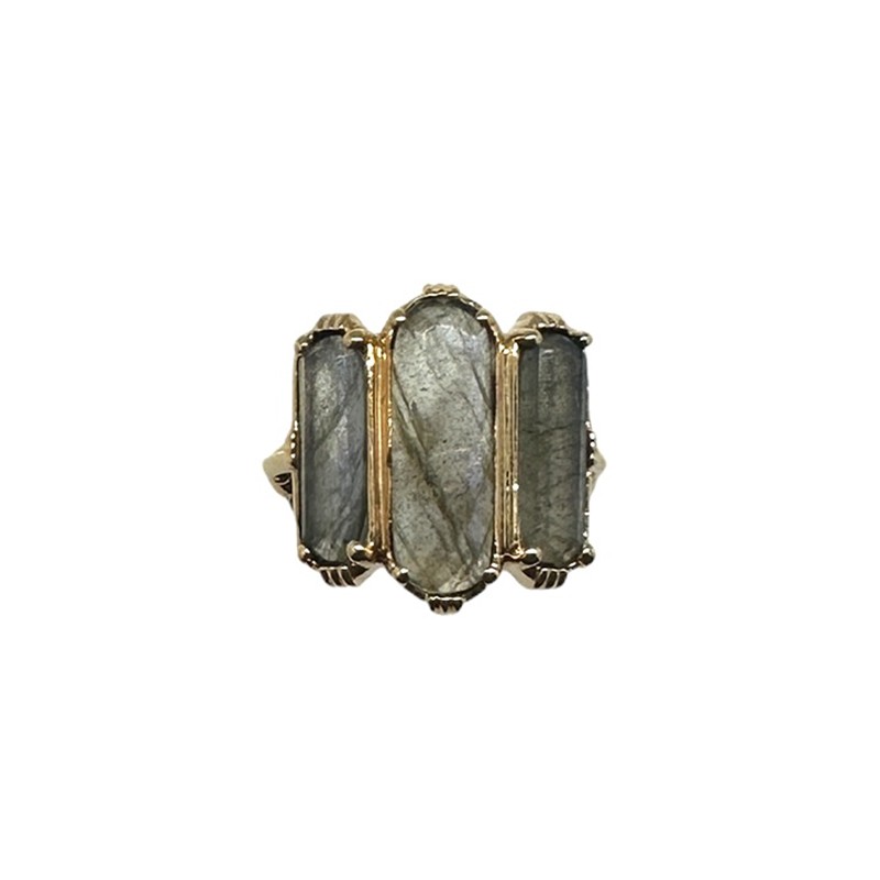 Bague ajustable Or - Trois Pierres Labradorite baguettes - Au Fil de Lo