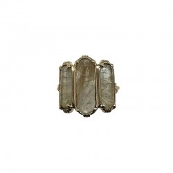 Bague ajustable Or - Trois Pierres Quartz rutile baguettes - Au Fil de Lo