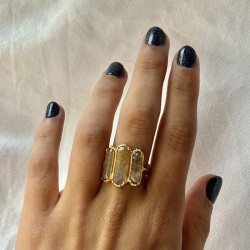 Bague ajustable Or - Trois Pierres barrettes Quartz rutile or AU FIL DE LO