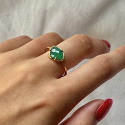 Bague ajustable Or - Petite Pierre Onyx vert ovale