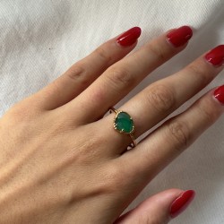 Bague ajustable Or - Petite Pierre Onyx vert ovale