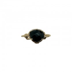 Bague ajustable Or - Petite Pierre Spinelle noire ovale