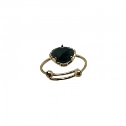 Bague ajustable Or - Petite Pierre Spinelle noire ovale