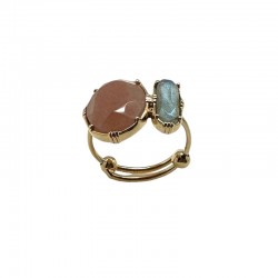 Bague ajustable Or - Pierre de Lune nude & Labradorite ovales