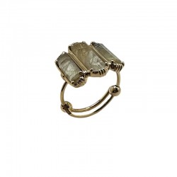 Bague ajustable Or - Trois Pierres barrettes Quartz rutile or