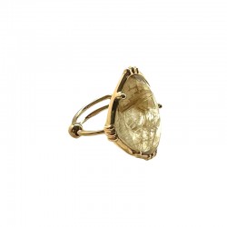 Bague ajustable Or - Grosse Pierre Quartz rutile or