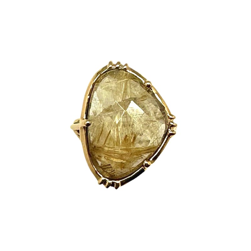 Bague ajustable Or - Grosse Pierre Quartz rutile or