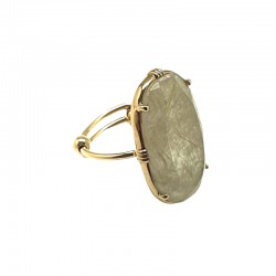 Bague ajustable Or - Grosse pierre ovale Quartz rutile