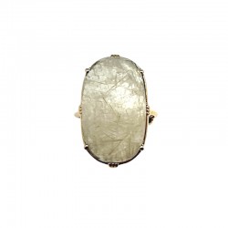 Bague ajustable Or - Grosse pierre ovale Quartz rutile