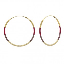 Boucles d'oreilles grandes créoles CAMARI Tissées Or - Liens rouges, marrons, dorés  - Une à Une