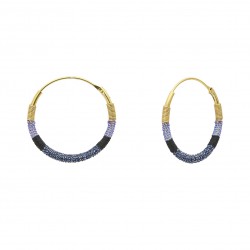 Boucles d'oreilles petites créoles CAMARI Tissées Or - Liens noirs, bleus - Une à Une