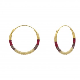 Boucles d'oreilles petites créoles CAMARI Tissées Or - Liens marrons, rouges, dorés - Une à Une