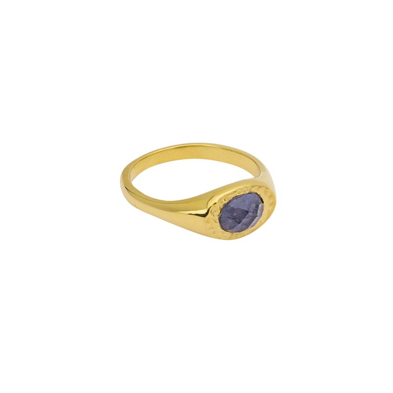 Bague chevalière TAMARA Or - Iolite bleue facettée ovale - Une à Une