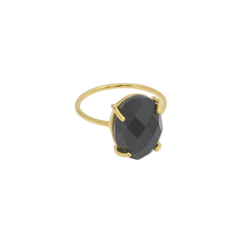 Bague fine PARADIS Or - Onyx noir ovale en cabochon - Une à Une