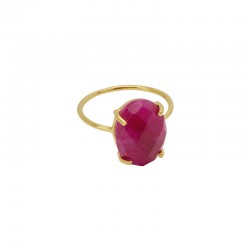 Bague fine PARADIS Or - Sillimanite rubis ovale en cabochon - Une à Une