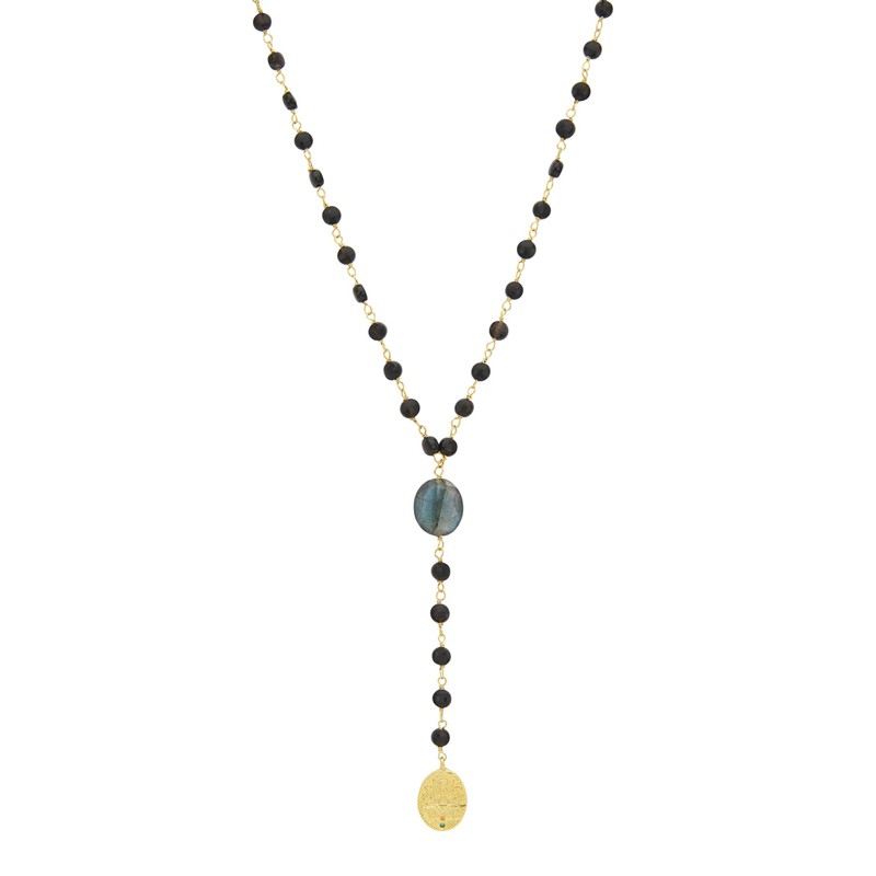 Collier CHAPELET INDE ALWAR Or - Chaîne Onyx noir & Pierres  - Une à Une