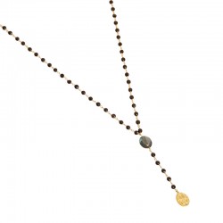 Collier CHAPELET INDE ALWAR Or - Médailloe, Onyx noirs & Labradorite