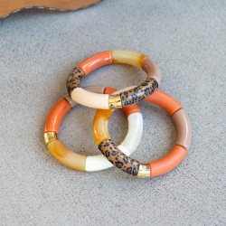 Bracelet jonc élastiqué CARACAL 3 - Léopard, crème, camel & terracotta