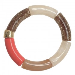 Bracelet élastiqué TANGERINA OURO 3 - Crème, caramel, corail & paillettes