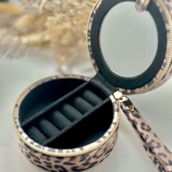 Boîte à Bijoux ronde motif LEOPARD - Miroir intégré