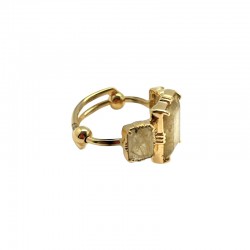 Bague ajustable Or - Trois Pierres serties rectangulaires Quartz rutile