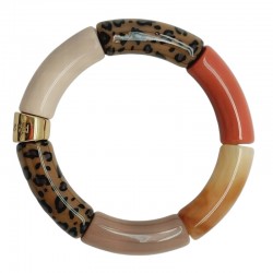 Bracelet jonc élastiqué CARACAL 3 - Léopard, crème, camel & terracotta PARABAYA