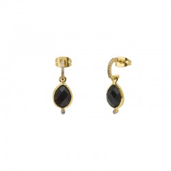 Boucles d'oreilles créoles Or Netu - Zircons blancs & Onyx noir - Une à Une